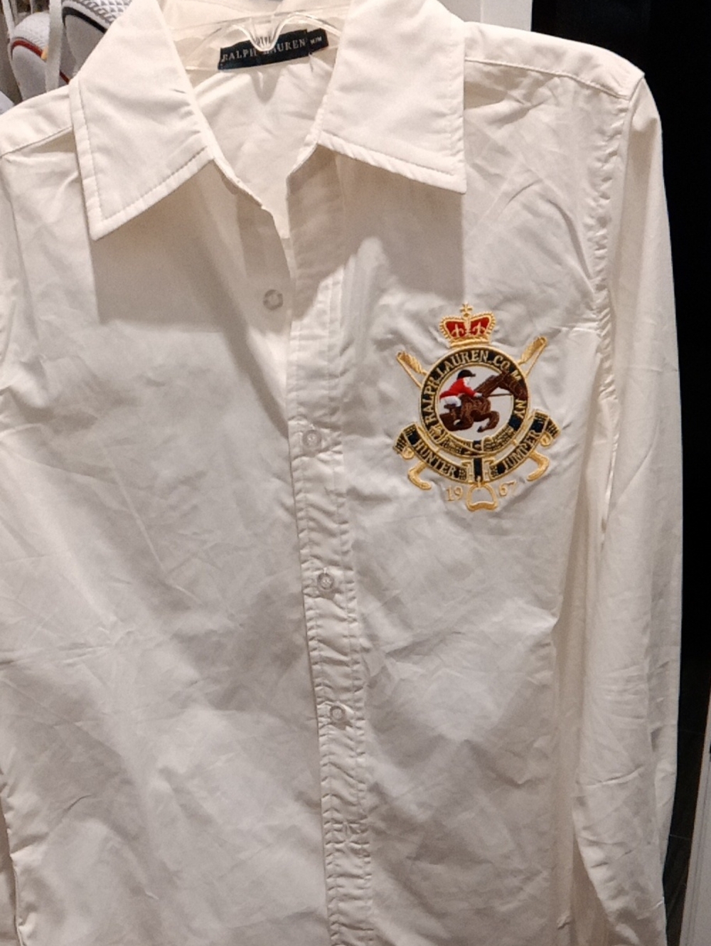 NEW Vintage Ralph Lauren White Long-Sleeve Crest Embroidered Shirt